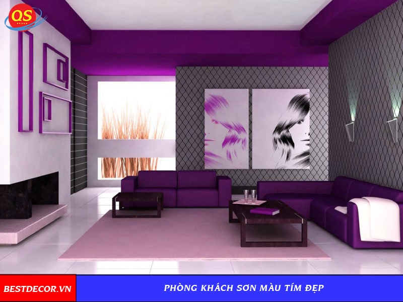 Phòng khách sơn màu tím đẹp