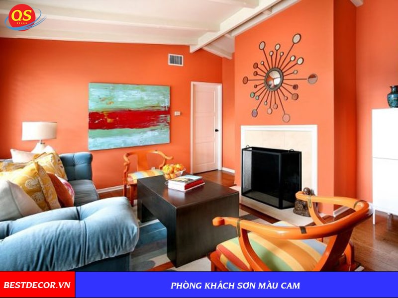 Phòng khách sơn màu cam