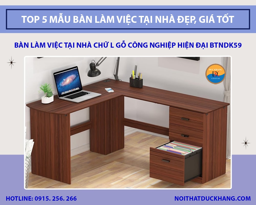 Bàn làm việc tại nhà chữ L gỗ công nghiệp hiện đại BTNDK59