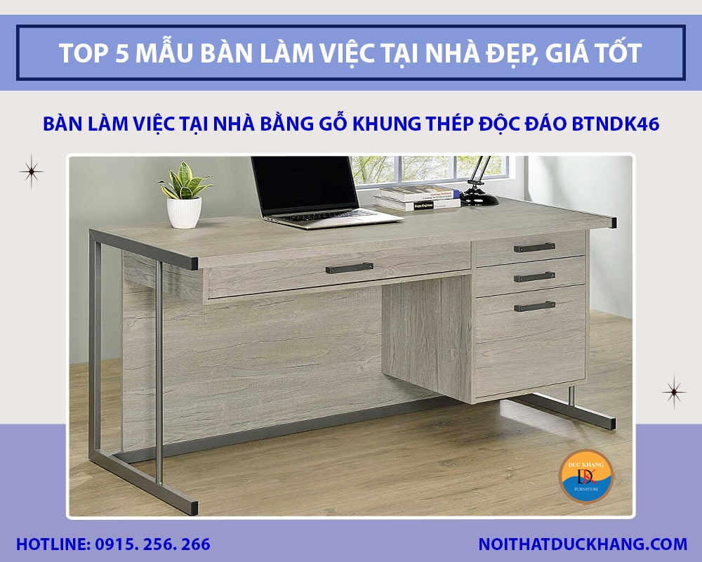 Bàn làm việc tại nhà bằng gỗ khung thép độc đáo BTNDK46