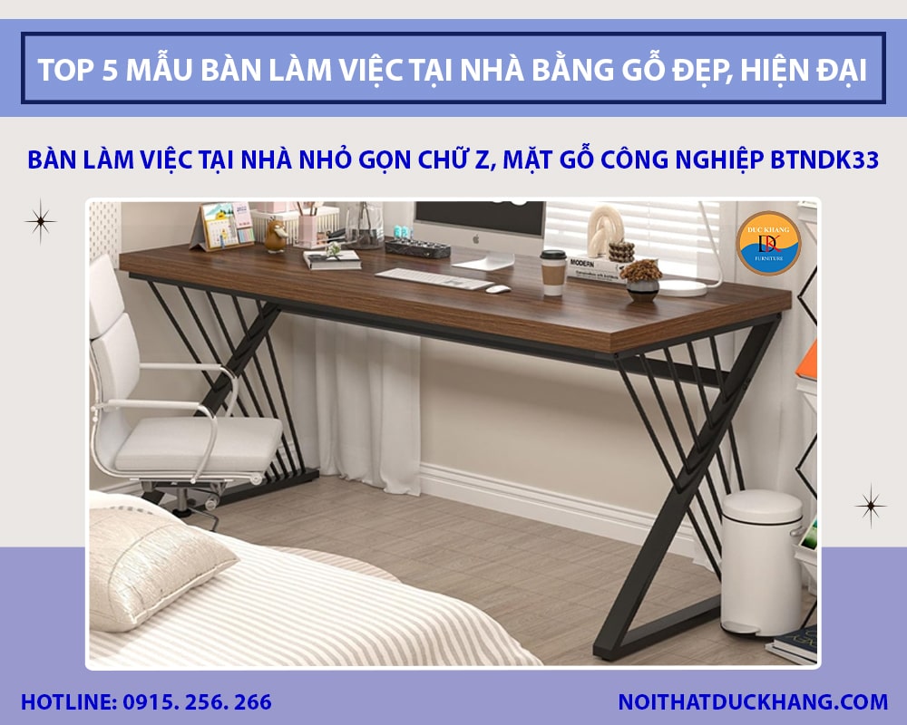 Bàn làm việc tại nhà nhỏ gọn chữ Z, mặt gỗ công nghiệp BTNDK33 Bàn làm việc tại nhà nhỏ gọn chữ Z, mặt gỗ công nghiệp BTNDK33