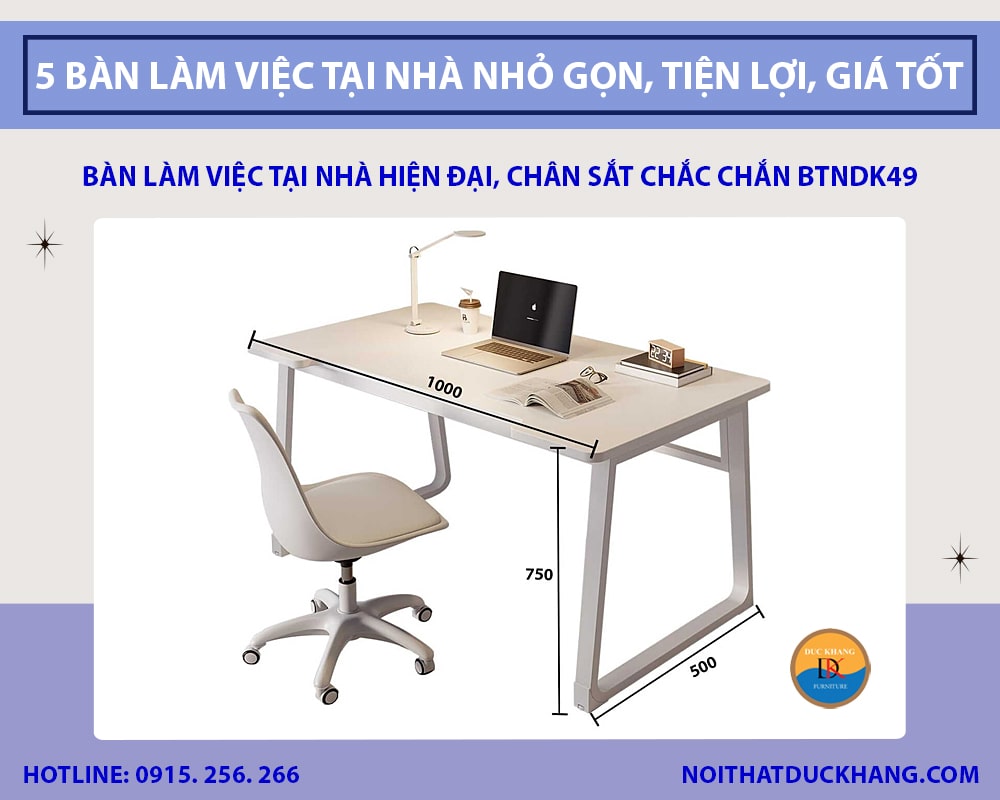 Bàn làm việc tại nhà hiện đại, chân sắt chắc chắn BTNDK49
