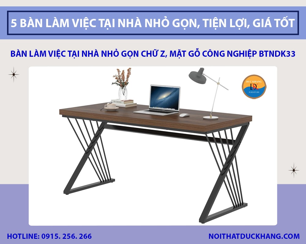 Bàn làm việc tại nhà nhỏ gọn chữ Z, mặt gỗ công nghiệp BTNDK33