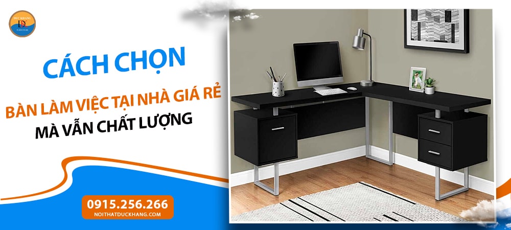 Bàn làm việc tại nhà giá rẻ chữ L mặt gỗ, chân sắt sơn tĩnh điện BTNDK48