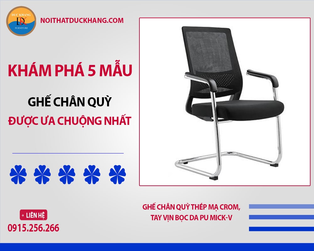 Ghế chân quỳ thép mạ crom, tay vịn bọc da PU Mick-V