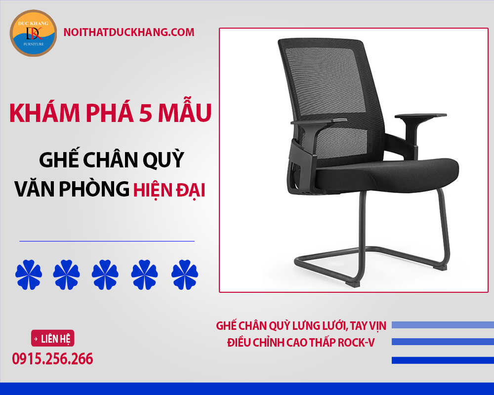 Ghế chân quỳ lưng lưới, tay vịn điều chỉnh cao thấp Rock-V Ghế chân quỳ lưng lưới, tay vịn điều chỉnh cao thấp Rock-V