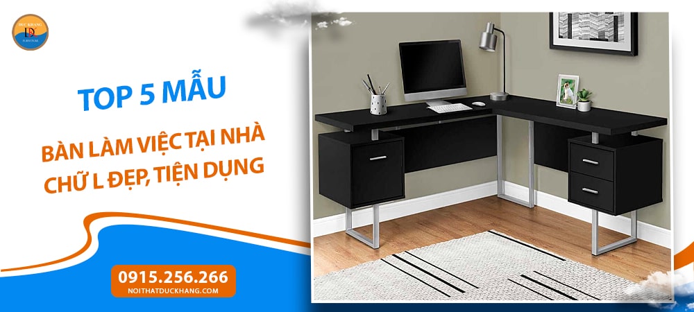 Bàn làm việc tại nhà chữ L mặt gỗ, chân sắt sơn tĩnh điện lạ mắt BTNDK48