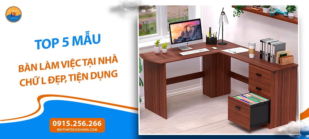Bàn làm việc tại nhà chữ L bằng gỗ sang trọng, kèm tủ phụ BTNDK59