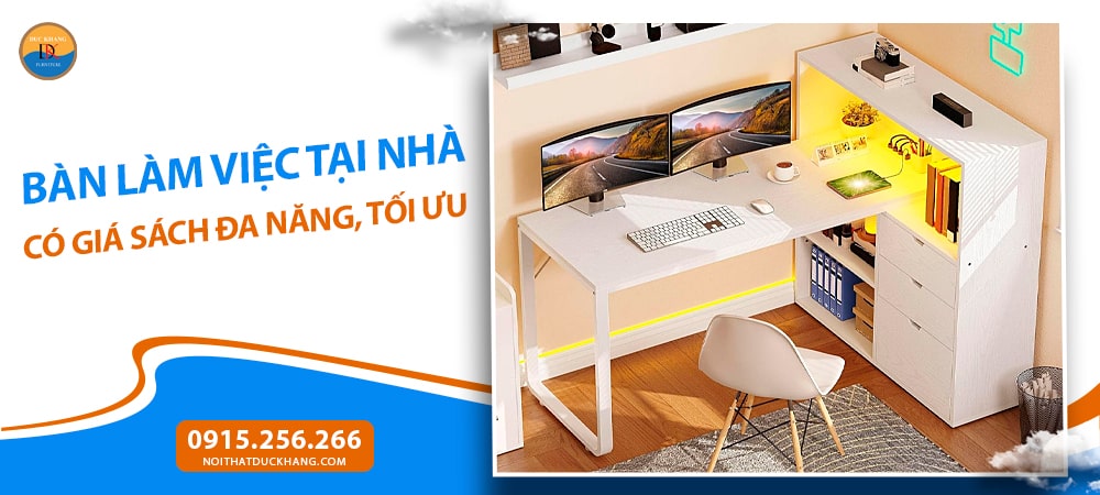 Bàn làm việc tại nhà có giá sách bằng gỗ chân sắt tích hợp tủ lưu trữ BTNDK37 Bàn làm việc tại nhà có giá sách bằng gỗ chân sắt tích hợp tủ lưu trữ BTNDK37