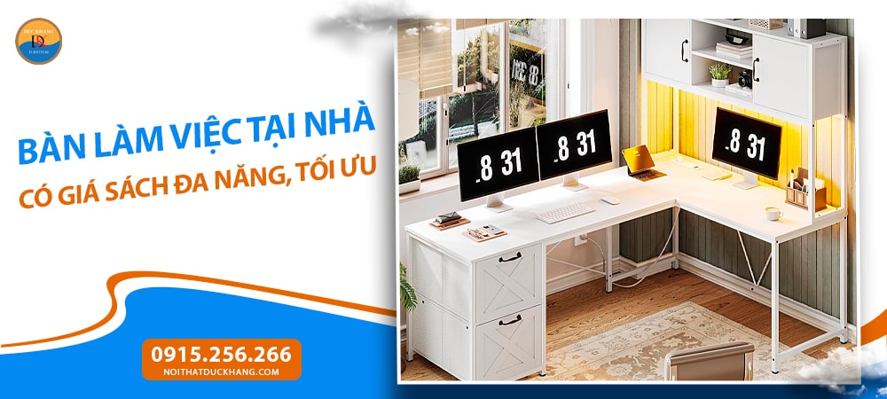 Bàn làm việc tại nhà có giá sách chữ L rộng rãi, kèm tủ đựng đồ đa năng BTNDK36 Bàn làm việc tại nhà có giá sách chữ L rộng rãi, kèm tủ đựng đồ đa năng BTNDK36