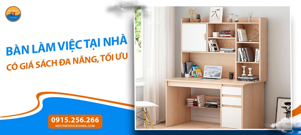 Bàn làm việc tại nhà có giá sách bằng gỗ có hộc tủ, giá sách tiện lợi BTNDK41 Bàn làm việc tại nhà có giá sách bằng gỗ có hộc tủ, giá sách tiện lợi BTNDK41