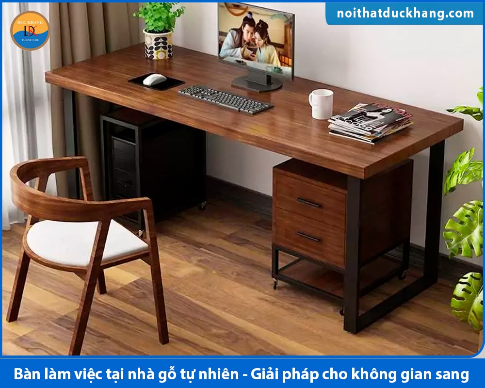 Mẫu bàn làm việc tại nhà gỗ tự nhiên có hộc kéo, tiện ích cao Mẫu bàn làm việc tại nhà gỗ tự nhiên có hộc kéo, tiện ích cao