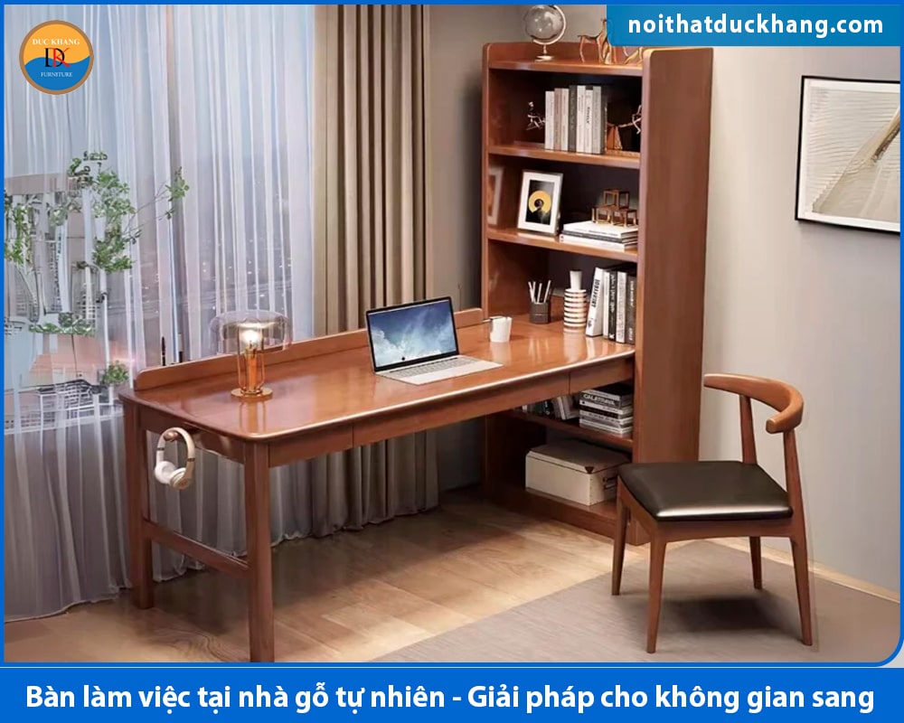 Bàn làm việc gỗ tự nhiên liền kệ sách Bàn làm việc gỗ tự nhiên liền kệ sách