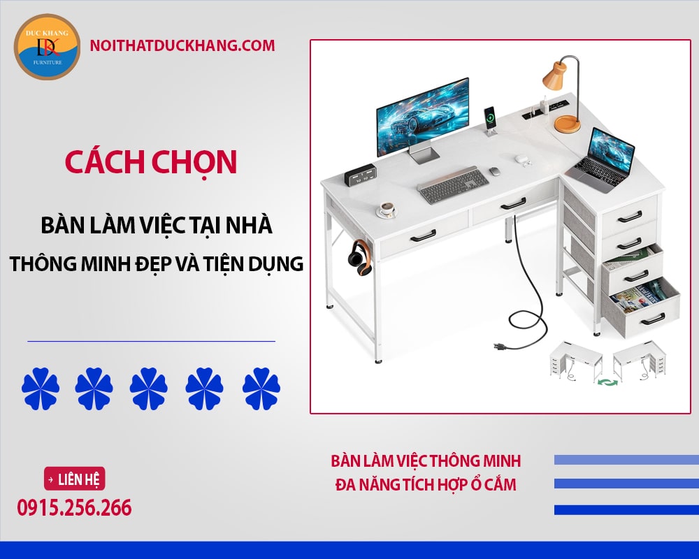 Bàn làm việc thông minh đa năng tích hợp ổ cắm Bàn làm việc thông minh đa năng tích hợp ổ cắm