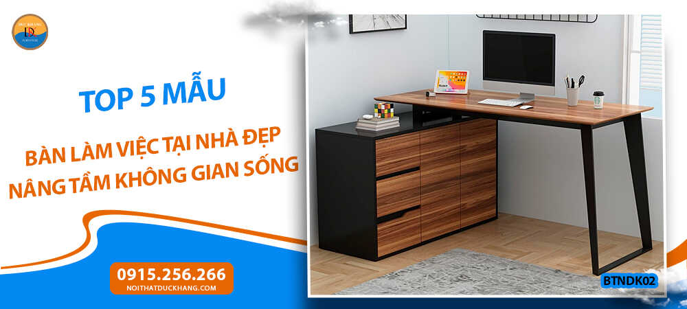 Bàn làm việc tại nhà đẹp chữ L, mặt gỗ chân sắt, tủ lưu trữ 3 ngăn – BTNDK02 Bàn làm việc tại nhà đẹp chữ L, mặt gỗ chân sắt, tủ lưu trữ 3 ngăn – BTNDK02